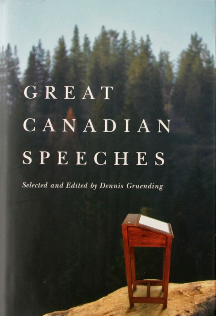 Book cover for Great Canadian Speeches, by Dennis Gruending