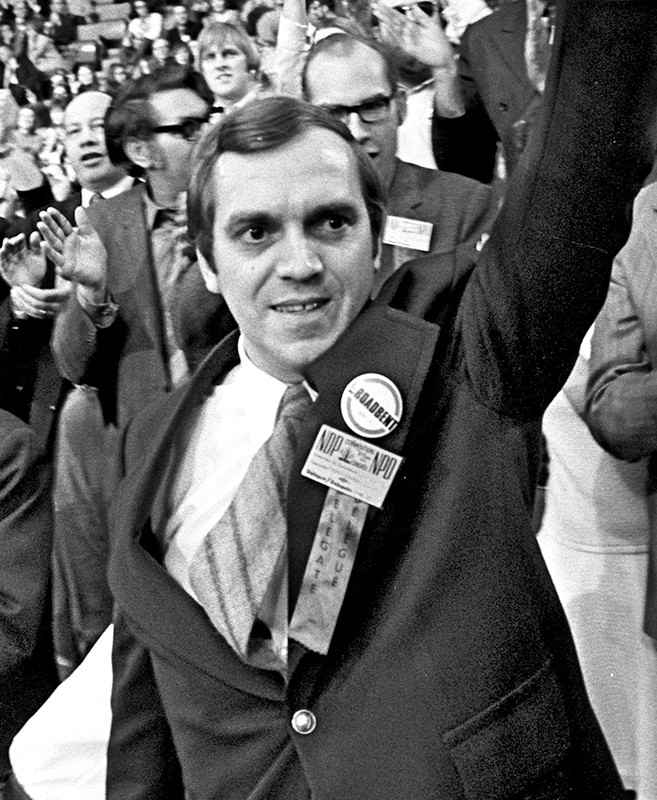 Image of Ed Broadbent, former leader of the New Democratic Party, at the 1971 leadership convention.